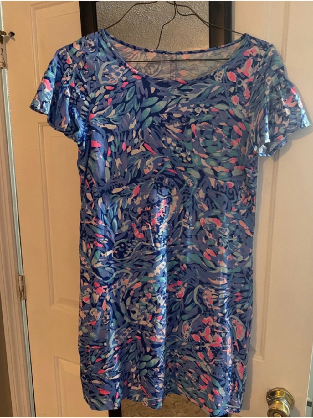 Lilly Pulitzer Blue Floral Scoop Tunic with Pink & Teal Accents